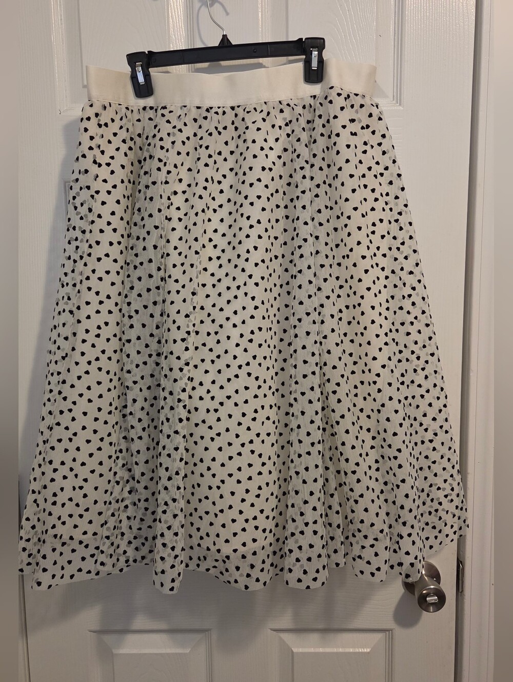 a new day White Skirt with Polka Dot Black Heart Print